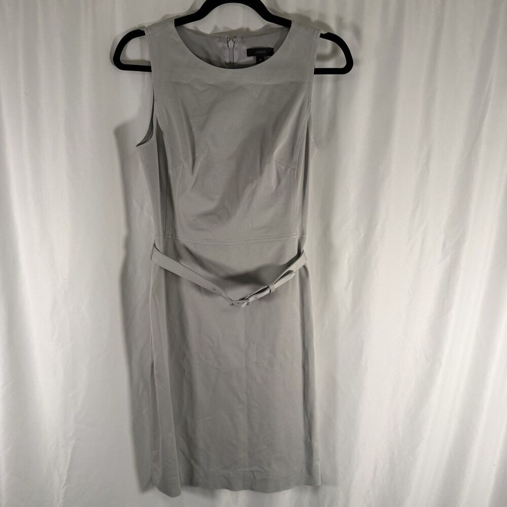 J. Crew Knee Length Dress Women's 4 Grey Sleeveless Zip Back Belted Round Neck